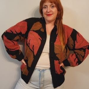 Vintage Leaves Pattern Cardigan Sweater